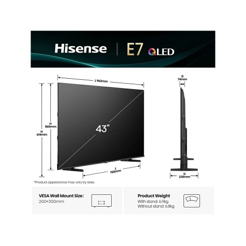 TV UHD HISENSE 43E7Q SMART 4K QLED